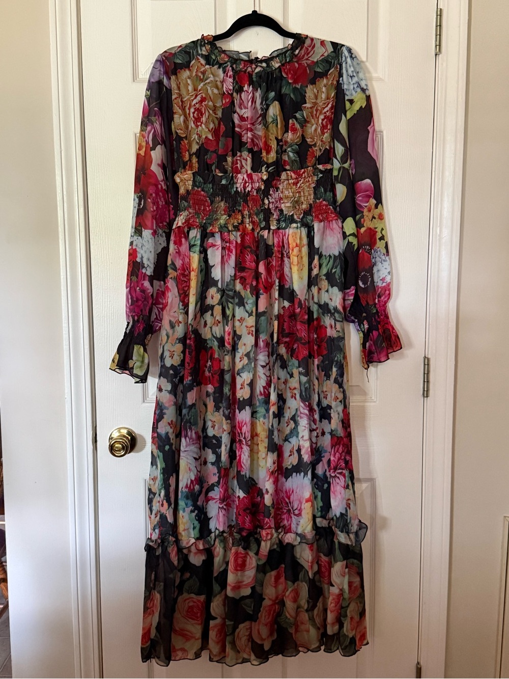 Dalia MacPhee Floral Long Sleeve Maxi Dress in Multi-Color